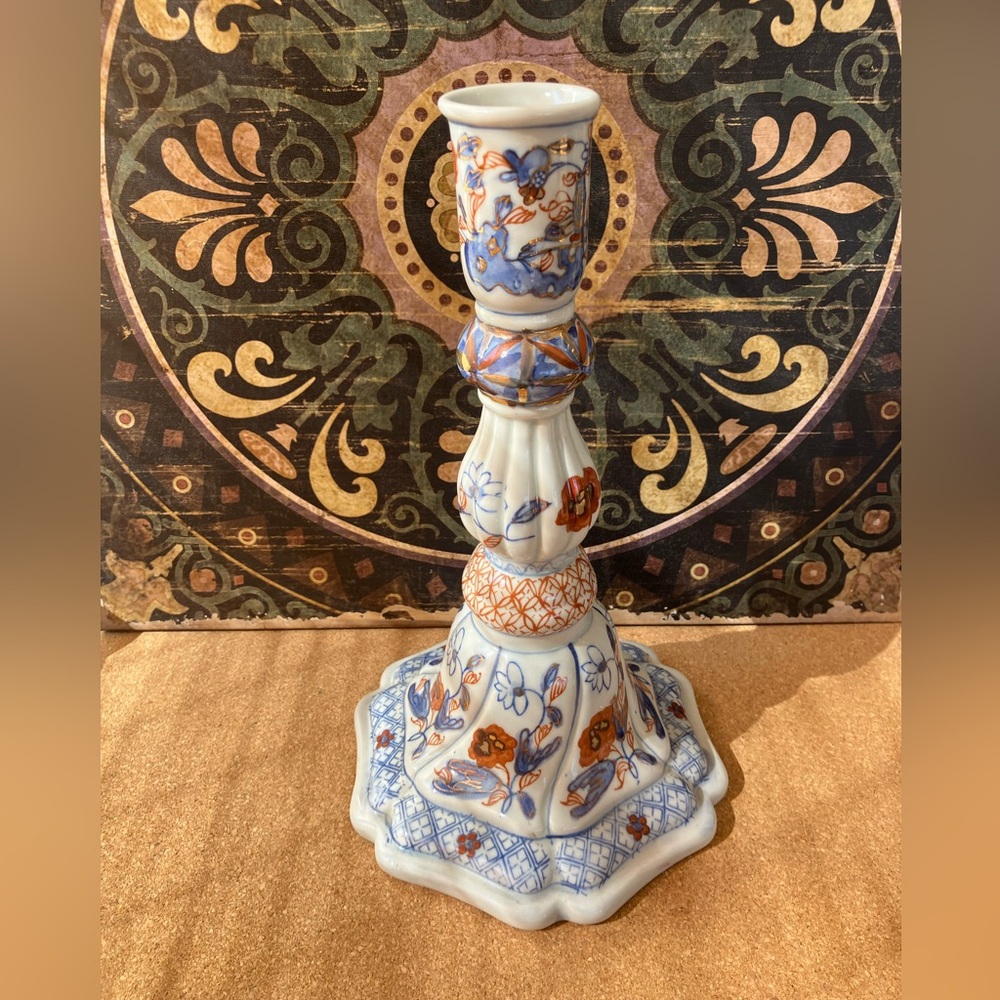 Vintage Chinese Imari Porcelain Candlestick Chinoiserie